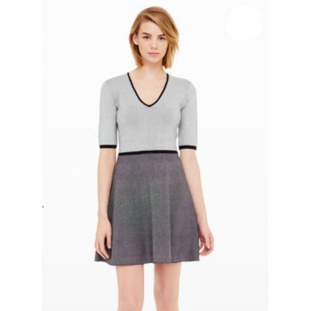 Club Monaco Murgatroyd Wisten Sweater Knit Dress V Neck Skater Black White M